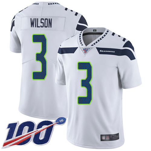 Seattle Seahawks Limited White Men Russell Wilson Road Jersey NFL Football 3 100th Season Vapor Untouchable